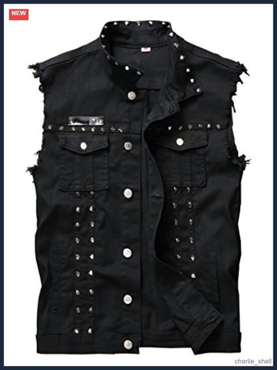 Other - Men's Punk Denim Vest Sleeveless Jean Jacket with Rivets Button Closure Fitted